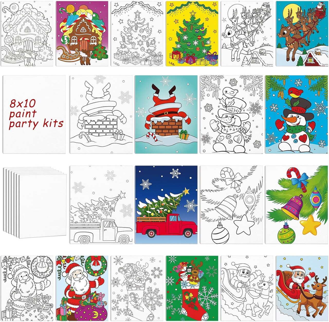 10 Pcs Christmas Pre Drawn Canvas for Painting 7.87 x 9.84 Inch